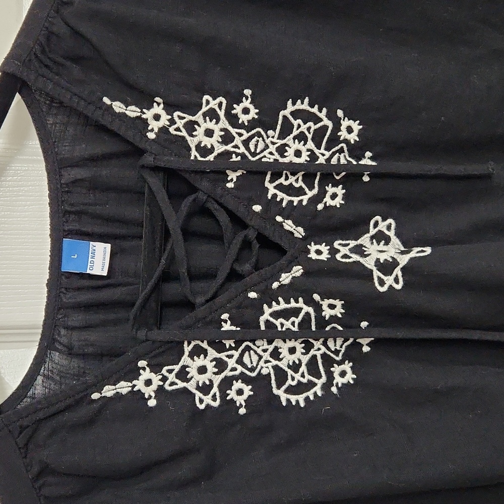 Old Navy Black Embroidered Boho Blouse Size: L - Picture 6 of 9